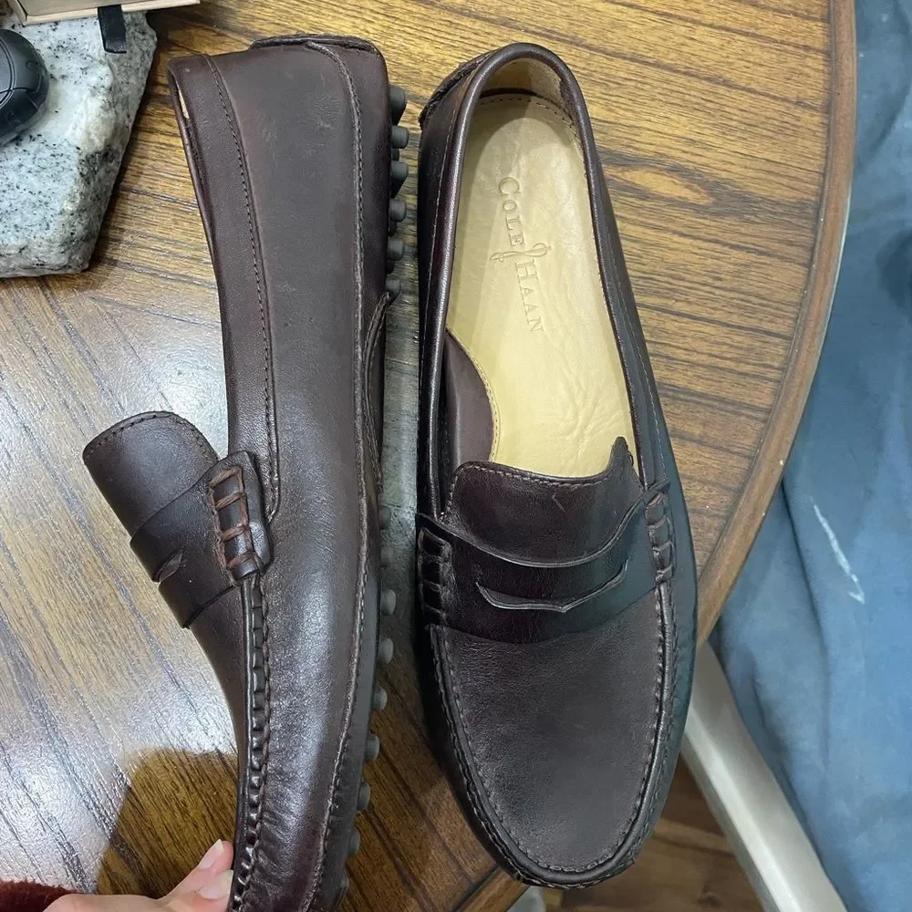 Cole Hann shoes Men's Grant Canoe Penny Loafer driver T Moro Dark Brown sz 10.5